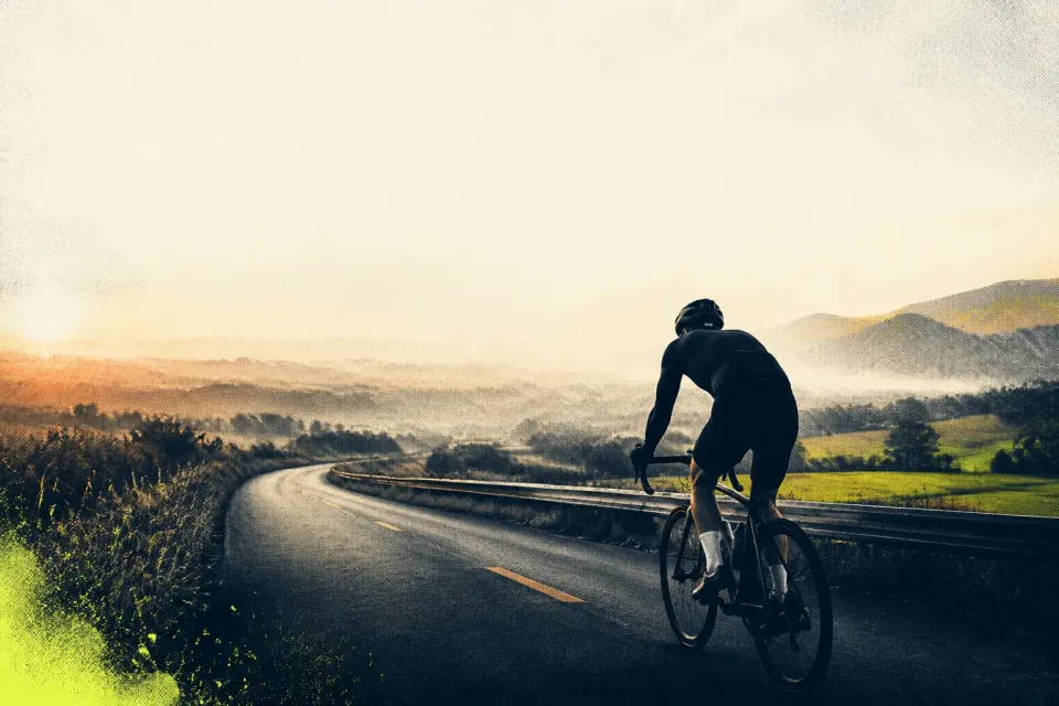 Editorial illustration of a solo amateur training ride